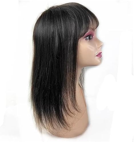 Haartopper Für Frauen 14x14 cm Natürliche Echthaar Topper Für Frauen Clip In Haarteil Mit Pony Fransen Haarverlängerungen Abdeckung Haar Remy Frauen Perücken Mit Pony, Natural Black, 14 inches von Generic