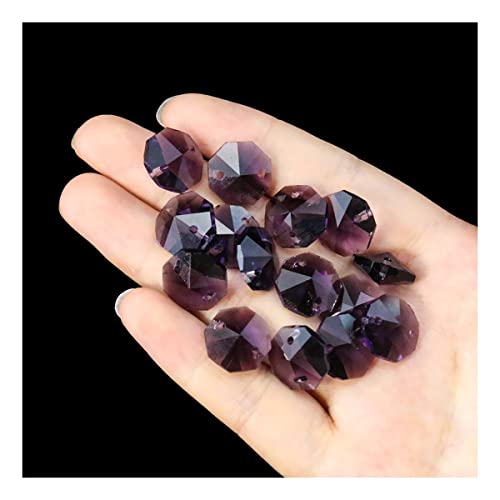 Hängekristalle Prismen 200PCS 14mm 2 Löcher Kristall Perlen Prismen Kronleuchter Teile Schmuck Dekor Hängekristalle Kristalle für Dekoration(Dark Purple) von Generic