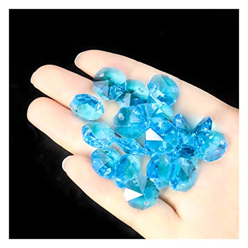 Hängekristalle Prismen 200PCS 14mm 2 Löcher Kristall Perlen Prismen Kronleuchter Teile Schmuck Dekor Hängekristalle Kristalle für Dekoration(Light Blue) von Generic