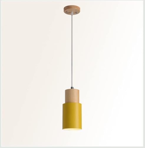 Hängelampe Modernes Holz Kleine Pendelleuchte Esstisch Schlafzimmer Nordic Pendelleuchte, Mit Metallschirm E27 Eisen 1-flammiger Kronleuchter Höhenverstellung Hängelampe Bar Loft, Gelb von Generic