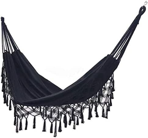 Hängematte Hängematte Kann 150kg Baumwollstoff Schaukel Für Terrasse Veranda Garten Hinterhof Außen- Und Innengebrauch Quaste Hängematte, Black, 200 * 150cm von Generic