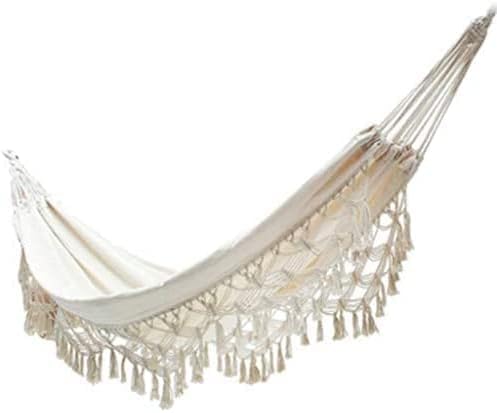 Hängematte Hängematte Kann 150kg Baumwollstoff Schaukel Für Terrasse Veranda Garten Hinterhof Außen- Und Innengebrauch Quaste Hängematte, White, 200 * 150cm von Generic