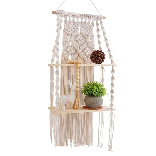 Hängende Regale aus Makramee, Hängeregal aus Holz mit 2 Ebenen, Wandorganizer für Boho Wandteppich | Baumwollseil für handgewebten böhmischen Wandbehang, Boho Wanddeko von Generic