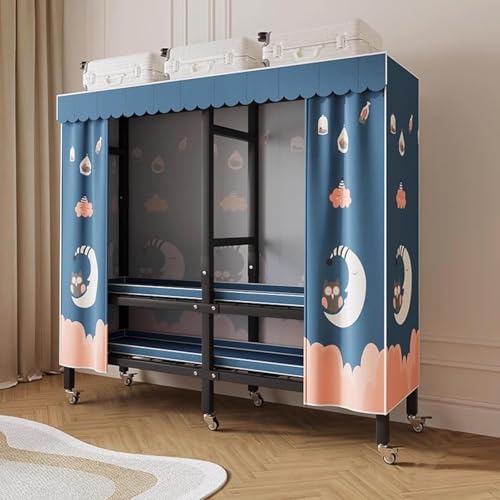 Hängende Schrankorganisatoren Aufbewahrungsregale Organisation Mit Rädern Stoffschrank Einfach Zu Installierender Faltbarer Tragbarer Kleiderschrank, Blue, 170cm von Generic