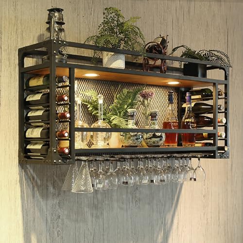 Hängende Weinregale mit LED-Licht 2-stufiger Deckenglashalter aus Metall Rustikale industrielle schwebende Regale für Home Restaurant & Bar - 80cm Aufbewahrungslösung Hängende Weinregale mit LED-Licht 2-stufiger Deckenglashalter aus Metall Rustikale industrielle schwebende Regale für Home Restaurant & Bar - 80cm Aufbewahrungslösung von Generic