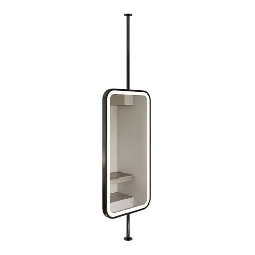 Hängender Rechteckiger Doppelseitiger Badezimmerspiegel Mit LED-Licht, 3-Farben-Beleuchtung Und Einstellbarer Helligkeit, Um 360 Grad Drehbarer Beleuchtungsspiegel Mit Hängender Stange(Black,60x90cm) von Generic