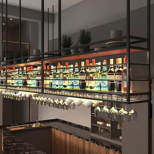 Hängendes Weinregal, Hängendes Weinglasregal Aus Metall, 2-stöckiger Bar-Display-weinlagerhalter Für Bar-Restaurant-café-küche, Black, 80cm Hängendes Weinregal, Hängendes Weinglasregal Aus Metall, 2-stöckiger Bar-Display-weinlagerhalter Für Bar-Restaurant-café-küche, Black, 80cm von Generic