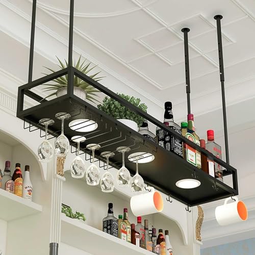 Hängendes Weinregal Höhenverstellbar, Mit Beleuchtung Hängendes Weinglasregal Aus Metall, Bar-Display Weinlagerhalter, Für Bar Restaurant Cafe Küche Hängendes Weinregal Höhenverstellbar, Mit Beleuchtung Hängendes Weinglasregal Aus Metall, Bar-Display Weinlagerhalter, Für Bar Restaurant Cafe Küche von Generic