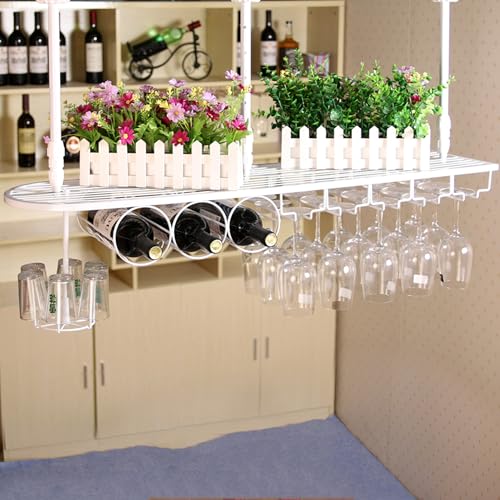 Hängendes Weinregal Wandmontierte Barregale mit Weinglas Rack iquor Flasche Display Regal Mini Bar Regale für Weinflaschen oder Home Bar Esszimmer Küche Cafe (Weiß, 100cm) von Generic