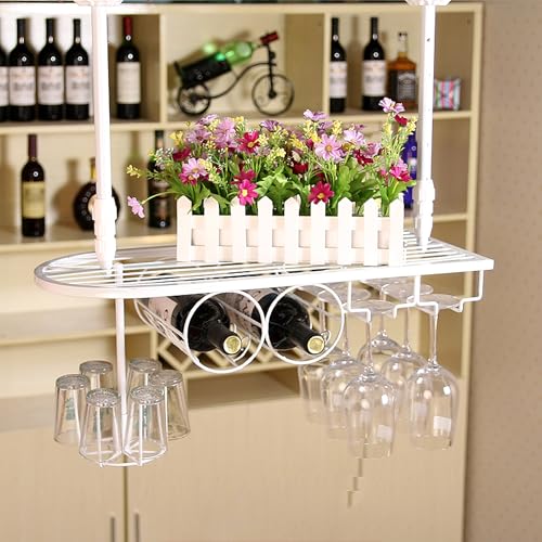 Hängendes Weinregal Wandmontierte Barregale mit Weinglas Rack iquor Flasche Display Regal Mini Bar Regale für Weinflaschen oder Home Bar Esszimmer Küche Café (Weiß, 60cm) von Generic