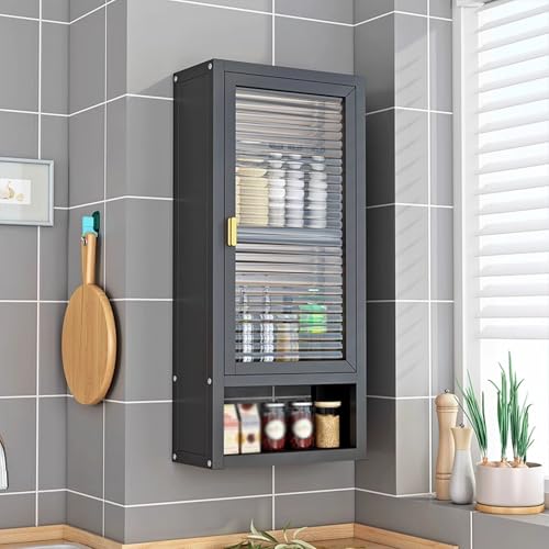 Hängeschrank Küche Geschlossene Schranktüren Hängeschrank Schwarz Küche Einstellbare Regalhöhe Transparente Türen Geeignet für Badezimmer, Über der Toilette(Black,30 * 14 * 70cm) von Generic