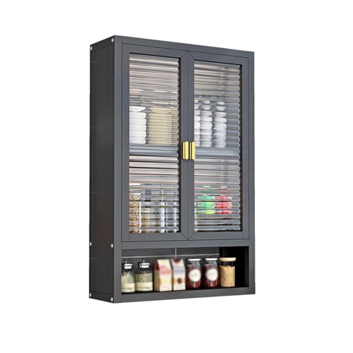 Hängeschrank Küche Geschlossene Schranktüren Hängeschrank Schwarz Küche Einstellbare Regalhöhe Transparente Türen Geeignet für Badezimmer, Über der Toilette(Black,40 * 14 * 70cm) von Generic