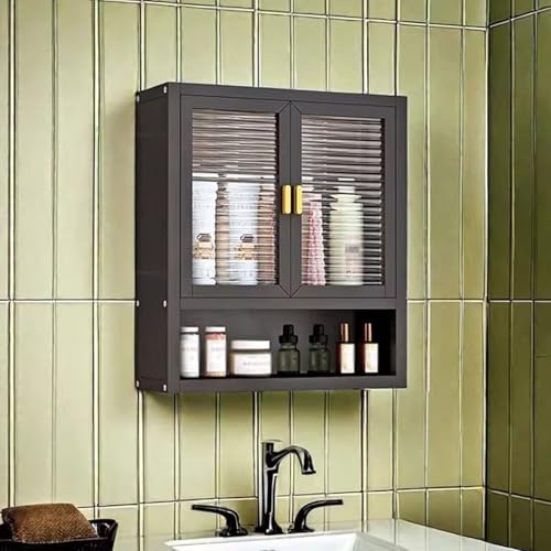 Hängeschrank Küche Geschlossene Schranktüren Hängeschrank Schwarz Küche Einstellbare Regalhöhe Transparente Türen Geeignet für Badezimmer, Über der Toilette(Black,50 * 14 * 50cm) von Generic