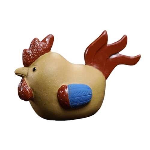 Hahn Figur Lila Ton Tee Haustier Dekorative Huhn Statue für Wohnzimmer Büro, Gelb von HuadaXtai
