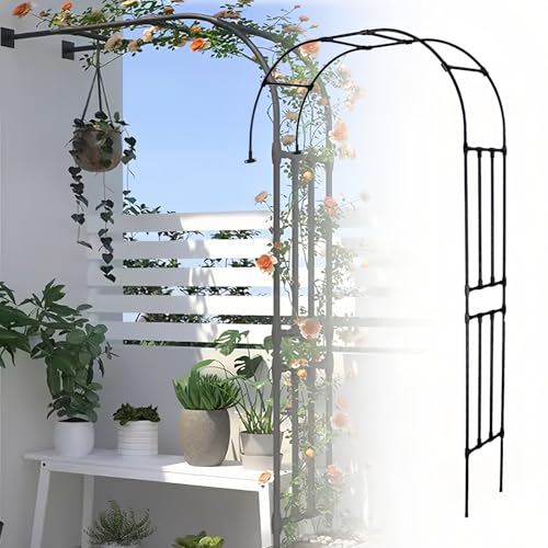 Halber Rosenbogen - Stabil Rankbogen - Gartenbogen Gartenlaube Aus Metall - 1.2 1.5 1.8 2.1 2.4 2.80m Wide - Für Hinterhof Rasen Patio Innenhof(Black,180x240cm/5.9x7.8ft) von Generic