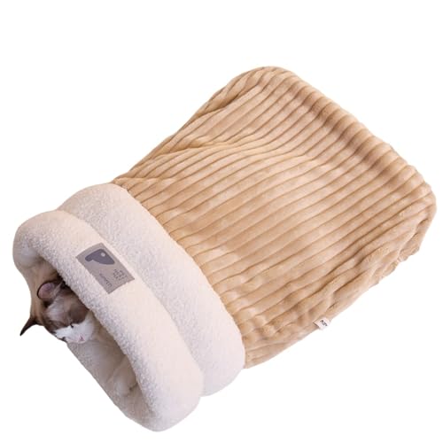 Halbgeschlossenes Design, warmes Haustiernest für Katzen und Hunde, 360°-Wickelsack aus weichem Plüsch, gemütlicher Schlafsack für alle Jahreszeiten (Braun,Large) von Generic