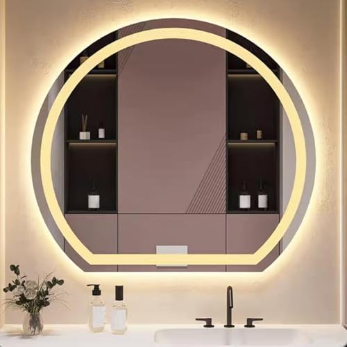 Halbrunder Led-Spiegel, Kreativer Rahmenloser Dekorativer Spiegel, Beleuchteter Spiegel, 50x45cm|60x54cm|70x63cm|80x72cm|90x81cm, 3-Farbiger Dimmbarer Led-badezimmerspiegel, Down Cut-b, 50x45cm von Generic