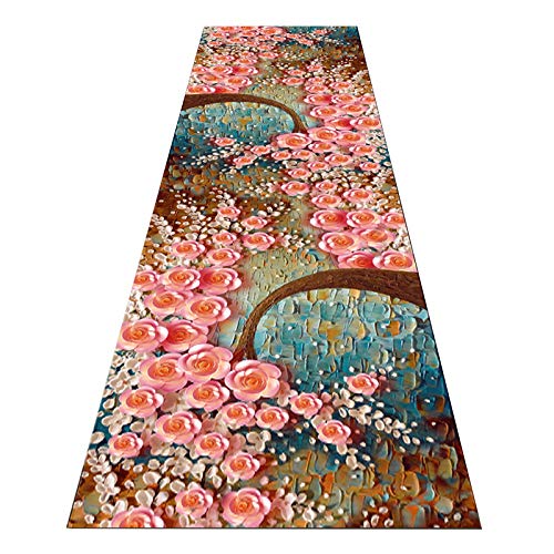 Halle Teppich, Blumen Design Rutschfeste Gummi Rücklage Bereich Teppiche Für Wohnzimmer Flur, Größe/a/60X500Cm von Generic