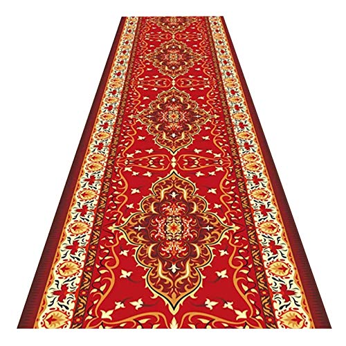 Halle Teppich, Rote Fläche Teppiche Bordered Design Innendekoration Rutschfeste Waschbar Langlebig Einfach Zu Reinigen Für Wohnzimmer Veranda/a/140X500Cm von Generic