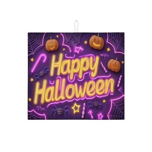Halloween-Abtropfmatten für Küchentheke, Kürbis- und Spinnen-Design, saugfähiges Abtropfgestell, Mikrofaser, Abtropfmatte für Küchenschutz, 40,6 x 45,7 cm von Generic