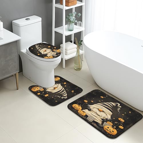 Halloween-Badematten-Set, 3-teilig, fantasievolles Zwergen-Kürbis-Muster, saugfähig, rutschfest, WC-Vorleger, U-förmig, waschbar, festlich, schnell trocknend, Flanell-Badezimmerteppich-Set Halloween-Badematten-Set, 3-teilig, fantasievolles Zwergen-Kürbis-Muster, saugfähig, rutschfest, WC-Vorleger, U-förmig, waschbar, festlich, schnell trocknend, Flanell-Badezimmerteppich-Set von Generic