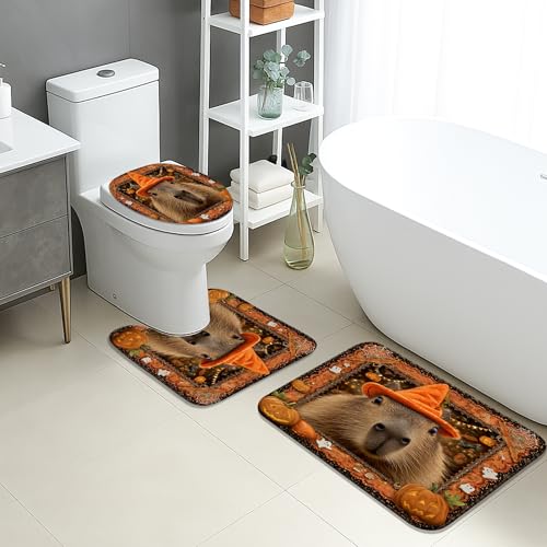 Halloween-Badematten-Set, 3-teilig, niedliches Tier-Kürbis-Muster, saugfähig, rutschfest, WC-Vorleger, U-förmig, waschbar, festlich, Flanell, schnell trocknend, Badezimmerteppich-Set Halloween-Badematten-Set, 3-teilig, niedliches Tier-Kürbis-Muster, saugfähig, rutschfest, WC-Vorleger, U-förmig, waschbar, festlich, Flanell, schnell trocknend, Badezimmerteppich-Set von Generic