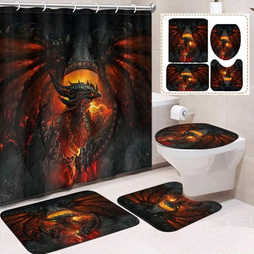 Halloween Duschvorhang Set Gothic Totenkopf Duschvorhang,4pcs Toilettendeckelabdeckung Badematte (s32,165x180cm) von Generic