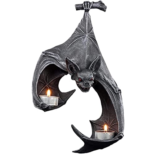 Halloween Fledermaus Wand Teelichthalter, Hängende Fledermaus Wandleuchte, Gruselige Gothic Fledermaus Wandlampe Kerzenhalter mit Kerzen, Halloween Innendeko Deko, Gift for Women von Generic
