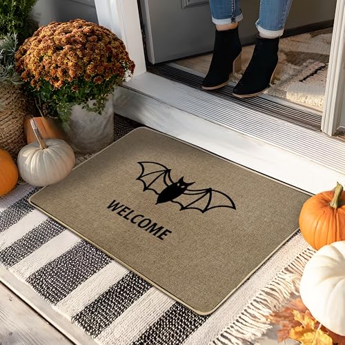 Halloween-Fußmatte, Fledermaus-Fußmatte, braun, Willkommensmatte für Innen- und Außenbereich, rustikale Dekoration, Gummi, wasserdicht, rutschfest, staubabsorbierend, leicht zu reinigen, 73,2 x 43,2 von Generic
