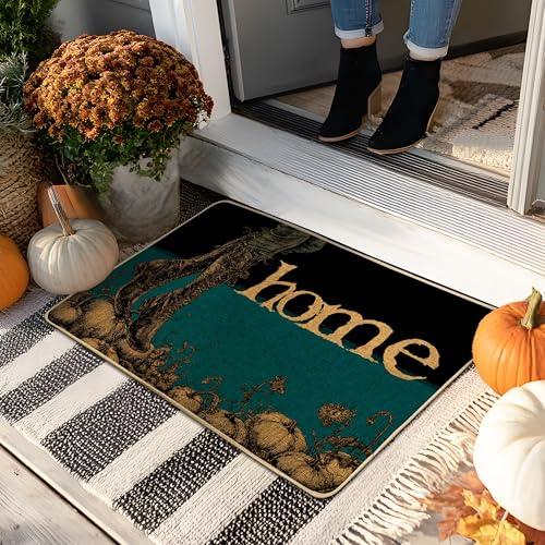 Halloween-Fußmatte, schwarz und blaugrün, für Innen- und Außenbereich, Gummi, wasserdicht, rutschfest, staubabsorbierend, leicht zu reinigen, 73,2 x 43,2 cm von Generic