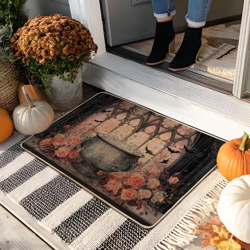 Halloween-Fußmatte mit Blumenmuster, schwarzer Kessel, Fußmatte für Außen- und Inneneingang, Gothic-Dekor, Gummi, wasserdicht, rutschfest, staubabsorbierend, leicht zu reinigen, 73 x 43 cm Halloween-Fußmatte mit Blumenmuster, schwarzer Kessel, Fußmatte für Außen- und Inneneingang, Gothic-Dekor, Gummi, wasserdicht, rutschfest, staubabsorbierend, leicht zu reinigen, 73 x 43 cm von Generic