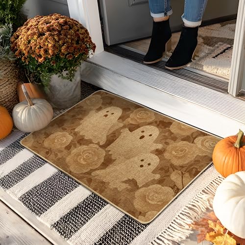 Halloween-Geister-Fußmatte, beige, gruselige Fußmatte für Außen- und Inneneingang, Herbstdekoration, Gummi, wasserdicht, rutschfest, staubabsorbierend, leicht zu reinigen, 73 x 43 cm von Generic