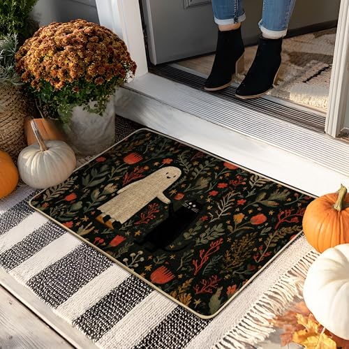 Halloween-Geister-Fußmatte, schwarz und grün, Blumenmuster, für den Herbst, Außen- und Innendekoration, Gummi, wasserdicht, rutschfest, staubabsorbierend, leicht zu reinigen, 73,2 x 43,2 cm Halloween-Geister-Fußmatte, schwarz und grün, Blumenmuster, für den Herbst, Außen- und Innendekoration, Gummi, wasserdicht, rutschfest, staubabsorbierend, leicht zu reinigen, 73,2 x 43,2 cm von Generic