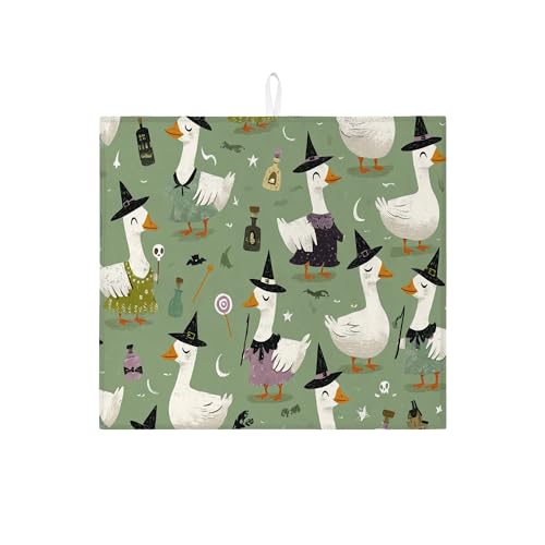 Halloween-Geschirr-Abtropfmatte für Küchentheke, Fantasievolle Hexenente, saugfähiges Abtropfgestell, lustige Mikrofaser-Abtropfmatte für Küchentheke, Dekoration, 40,6 x 45,7 cm von Generic