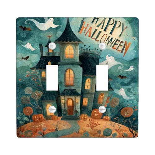 Halloween Ghost Lichtschalter-Abdeckplatte/Steckdosenabdeckungen, gruseliges blaues Spukhaus-Design für Wanddekoration, thermoplastische Wandplatten, Standardgröße Doppelknebel Halloween Ghost Lichtschalter-Abdeckplatte/Steckdosenabdeckungen, gruseliges blaues Spukhaus-Design für Wanddekoration, thermoplastische Wandplatten, Standardgröße Doppelknebel von Generic