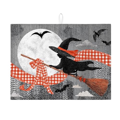 Halloween-Hexen-Abtropfmatte für Küche, Katze, saugfähiges Abtropfgestell, rotes Gingham-Mikrofaser-Trockenpad für Thekendekoration, 45,7 x 61 cm Halloween-Hexen-Abtropfmatte für Küche, Katze, saugfähiges Abtropfgestell, rotes Gingham-Mikrofaser-Trockenpad für Thekendekoration, 45,7 x 61 cm von Generic