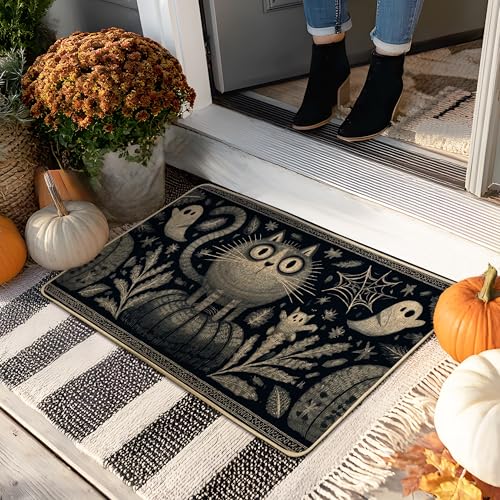 Halloween-Katzen-Fußmatte, schwarze Eulen-Fußmatte für den Innen- und Außenbereich, Vintage-Stil, rutschfeste Gummi-staubabsorbierende Matte, leicht zu reinigen, 73,2 x 43,2 cm Halloween-Katzen-Fußmatte, schwarze Eulen-Fußmatte für den Innen- und Außenbereich, Vintage-Stil, rutschfeste Gummi-staubabsorbierende Matte, leicht zu reinigen, 73,2 x 43,2 cm von Generic
