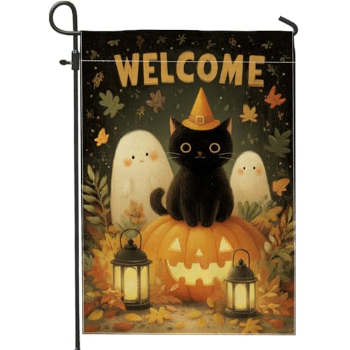 Halloween-Katzen-Gartenflagge, orangefarbener Kürbis, Geister, Willkommens-Outdoor-Dekoration, doppelseitiges Jute-Rasenbanner für Herbstferien, Dekoration, 30,5 x 45,7 cm Halloween-Katzen-Gartenflagge, orangefarbener Kürbis, Geister, Willkommens-Outdoor-Dekoration, doppelseitiges Jute-Rasenbanner für Herbstferien, Dekoration, 30,5 x 45,7 cm von Generic