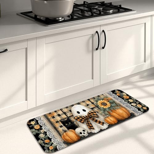Halloween-Küchenmatten für Boden, Geister und Kürbisse, Vintage-Bauernhaus, weiche Matten, gepolstert, bequem, waschbar, rutschfest, Dekor-Teppiche für Küche, Waschbecken, Waschküche, Badezimmer, 40,6 Halloween-Küchenmatten für Boden, Geister und Kürbisse, Vintage-Bauernhaus, weiche Matten, gepolstert, bequem, waschbar, rutschfest, Dekor-Teppiche für Küche, Waschbecken, Waschküche, Badezimmer, 40,6 von Generic