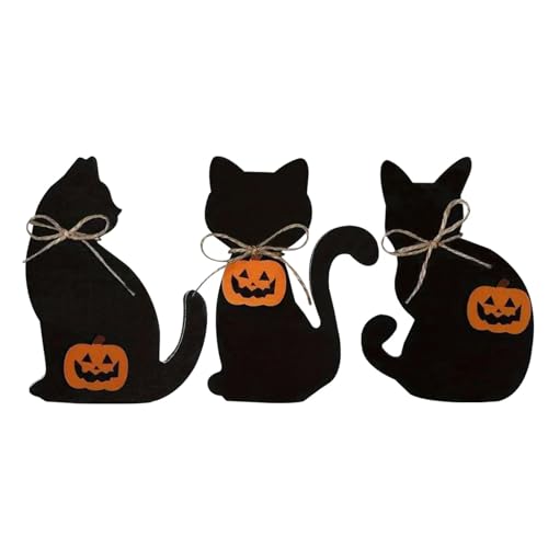 Halloween-Ornament mit Silhouette von Katzen - hängendes Ornament aus Holz mit schwarzer Katzen-Silhouette | Schwarze Katzenholzdekorationen mit | Mehrstufiges Tablett-Set mit von Generic
