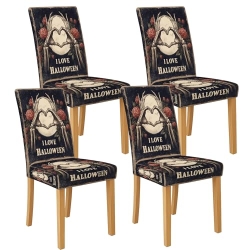 Halloween-Skelett-Handstuhlhussen für Esszimmerstühle, dehnbar und waschbar, Spandex-Sitzschoner, dekorative Bezüge für gruselige Heimdekoration, 4 Stück Halloween-Skelett-Handstuhlhussen für Esszimmerstühle, dehnbar und waschbar, Spandex-Sitzschoner, dekorative Bezüge für gruselige Heimdekoration, 4 Stück von Generic