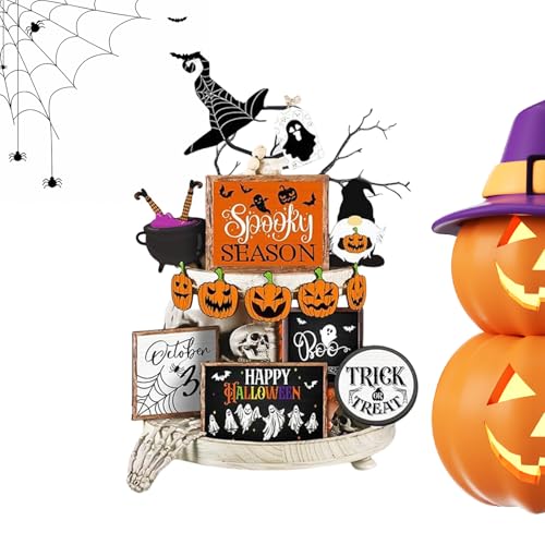Halloween mehrstufiges Tablett-Dekor - Kürbisständer, Geisterzeichen | rustikales Holz-Akzentregal mit gruseligem Display, Herzstück im herbstlichen Landhausstil Halloween mehrstufiges Tablett-Dekor - Kürbisständer, Geisterzeichen | rustikales Holz-Akzentregal mit gruseligem Display, Herzstück im herbstlichen Landhausstil von Generic