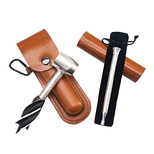 Handbohrer Outdoor-Bushcraft manueller Schraubenschlüssel, Handbohrer Bushcraft Set mit Holster & Blow Fire Tube, Schlangenbohrer Survival für Outdoor/Camping/Bushcraft Settlers Holzbearbeitung von Generic