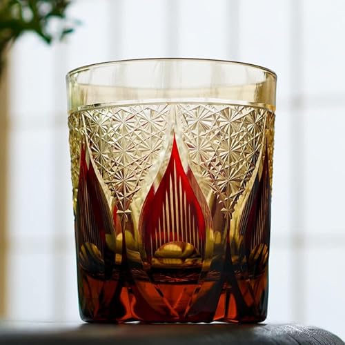 Handgeblasenes Zartes Böhmisches Tschechisches Kristallglas Handgeschnittenes Zu Klaren Glaswaren Japanisches Edo Kiriko Stil Wasserbecher Geschenkbox Pack Pack, Red von Generic