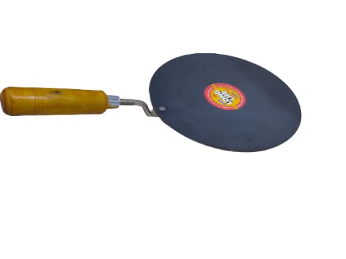 Handgefertigtes Eisen, flache Tawa zum Kochen, Chapati, Brot, Roti, konkave Kochen, flache Pfanne, Küchenhelfer, Holzgriff, ca. 24 cm von Generic