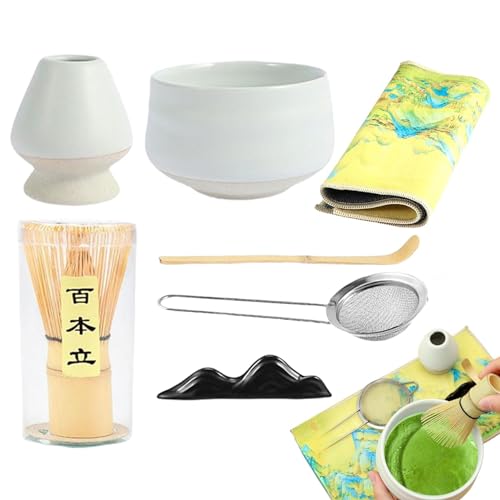 Handgefertigtes Matcha Zeremonie-Kit - 7-teiliges japanisches Teeservice | Matcha Werkzeugset | Japanisches Matcha Teeservice | Matcha Zubehör | Matcha- und Schneebesen Set für Matcha Zeremonie von Generic
