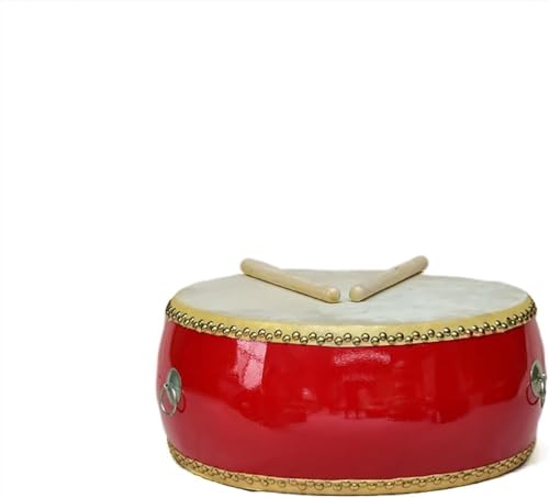 Handgemachte Chinesische Trommel Für Kinder Und Erwachsene, Hölzerner Trommelkörper Und Trommelspitze Aus Rindsleder, Traditionelles Gong-Trommel-perkussionsinstr, Red, 12Inch von Generic