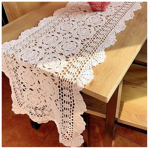 Handgemachter Gehäkelter Tischläufer, Rechteckige Spitzendeckchen, Tischtuch aus Baumwolle mit Blumenmuster(Beige,40x80cm(16x31in)) von Generic