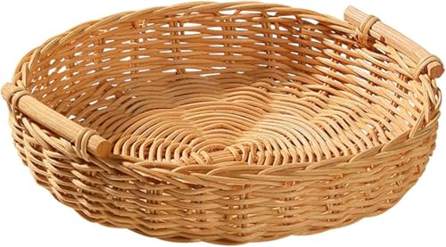 Handgemachtes Rattan-serviertablett, Runder Rattan-brotkorb Mit Griffen Natürliche Dekorative Servierkörbe Aus Weide Für Cracker-Dinner-Partys Kaffee Frühstück, 23 X 6CM von Generic