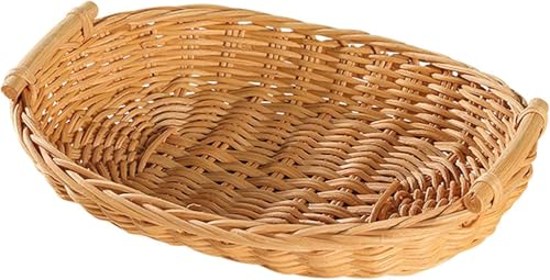 Handgemachtes Rattan-serviertablett, Runder Rattan-brotkorb Mit Griffen Natürliche Dekorative Servierkörbe Aus Weide Für Cracker-Dinner-Partys Kaffee Frühstück, 32.5 X 22 X 4.5CM von Generic